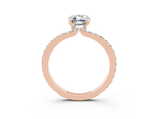 Rose gold Emerald Cut Moissanite Pavé Engagement Ring with Round  Accents and Prong Setting