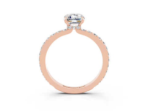 Rose gold Emerald Cut Moissanite Ring with Pavé Band and Four-Prong Setting_3