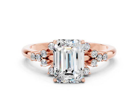 Rose gold Emerald Cut Moissanite Ring with Side Stones and Four-Prong Setting_36