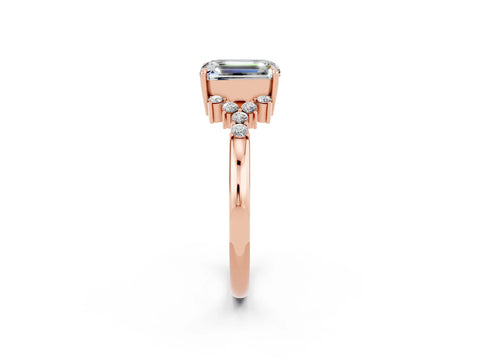 Rose gold Emerald Cut Moissanite Ring with Side Stones and Four-Prong Setting_38