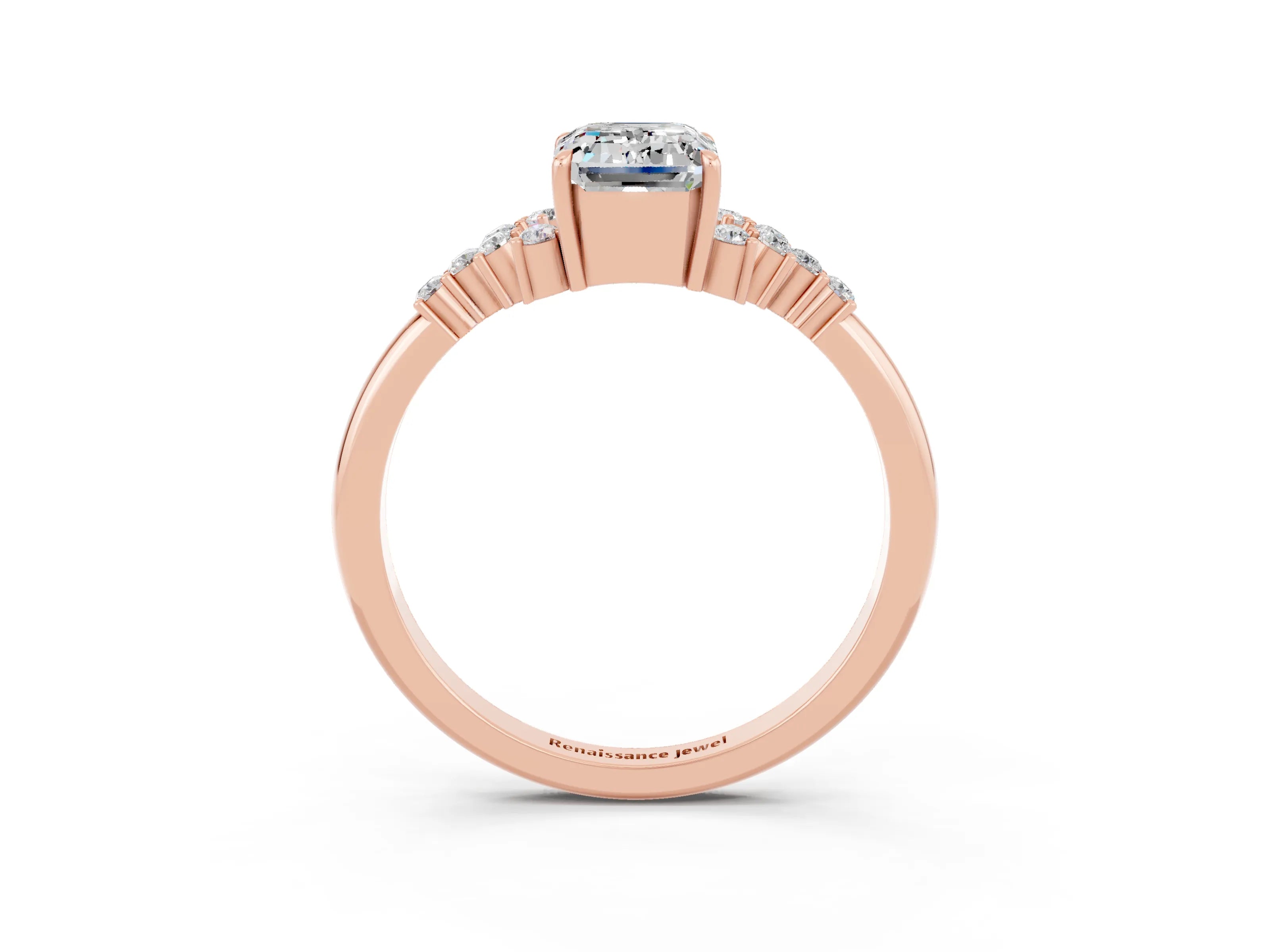 Rose gold Emerald Cut Moissanite Ring with Side Stones and Four-Prong Setting_39
