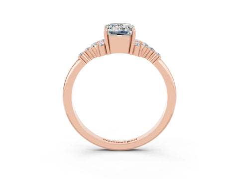Rose gold Emerald Cut Moissanite Ring with Side Stones and Four-Prong Setting_39