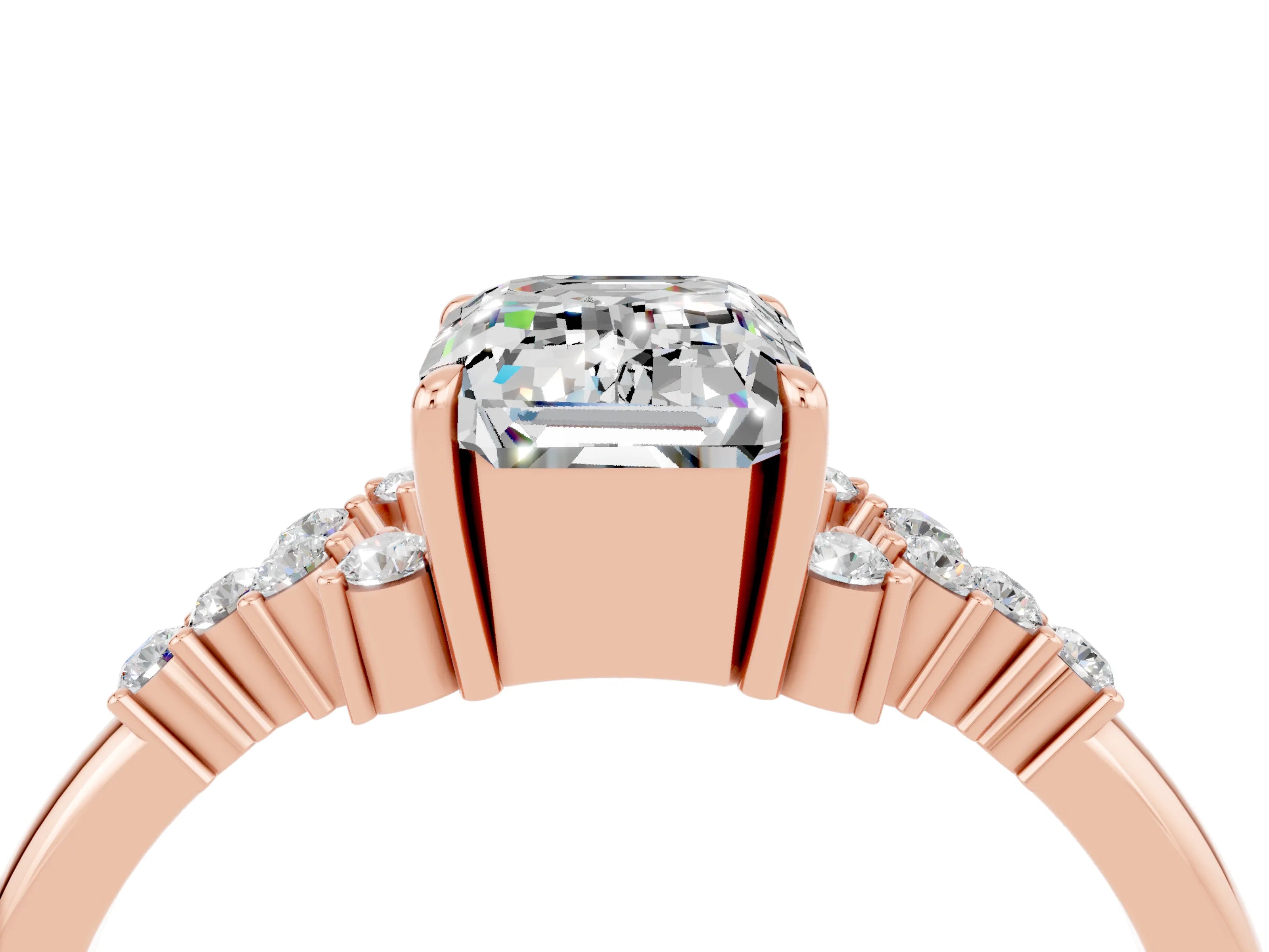Rose gold Emerald Cut Moissanite Ring with Side Stones and Four-Prong Setting_40