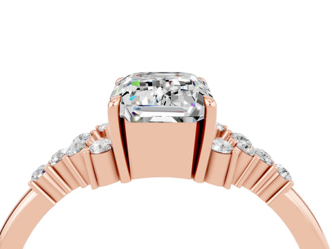 Rose gold Emerald Cut Moissanite Ring with Side Stones and Four-Prong Setting_40