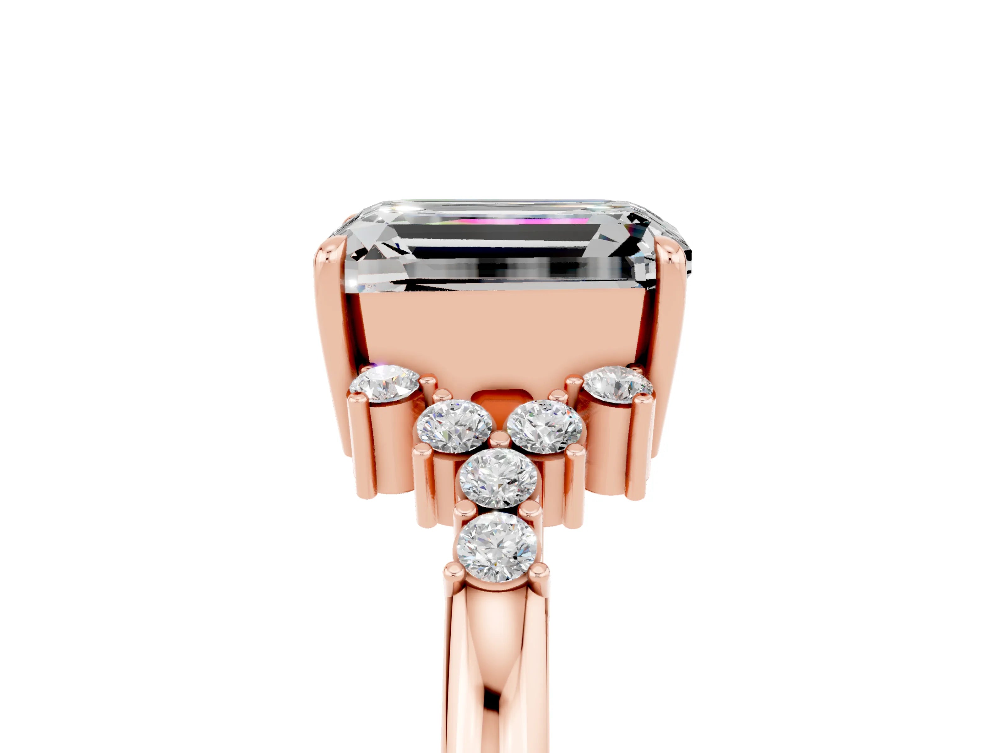 Rose gold Emerald Cut Moissanite Ring with Side Stones and Four-Prong Setting_41