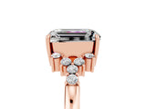 Rose gold Emerald Cut Moissanite Ring with Side Stones and Four-Prong Setting_41