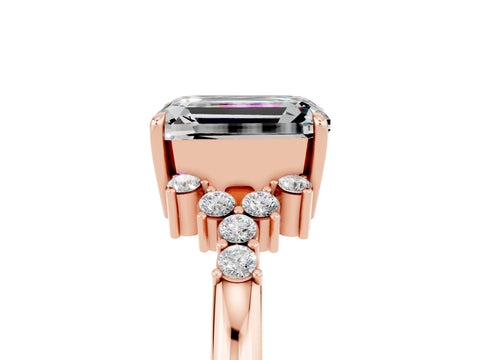Rose gold Emerald Cut Moissanite Ring with Side Stones and Four-Prong Setting_41