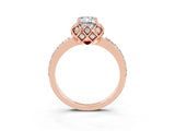 Rose gold Emerald Cut Moissanite Scalloped Halo Engagement Ring with Round Shared Prong Band_27