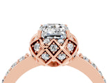 Rose gold Emerald Cut Moissanite Scalloped Halo Engagement Ring with Round Shared Prong Band_28