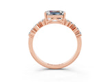Rose gold Emerald Cut Moissanite Scattered Round Accent Ring with Prong Setting_15