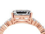 Rose gold Emerald Cut Moissanite Scattered Round Accent Ring with Prong Setting_16