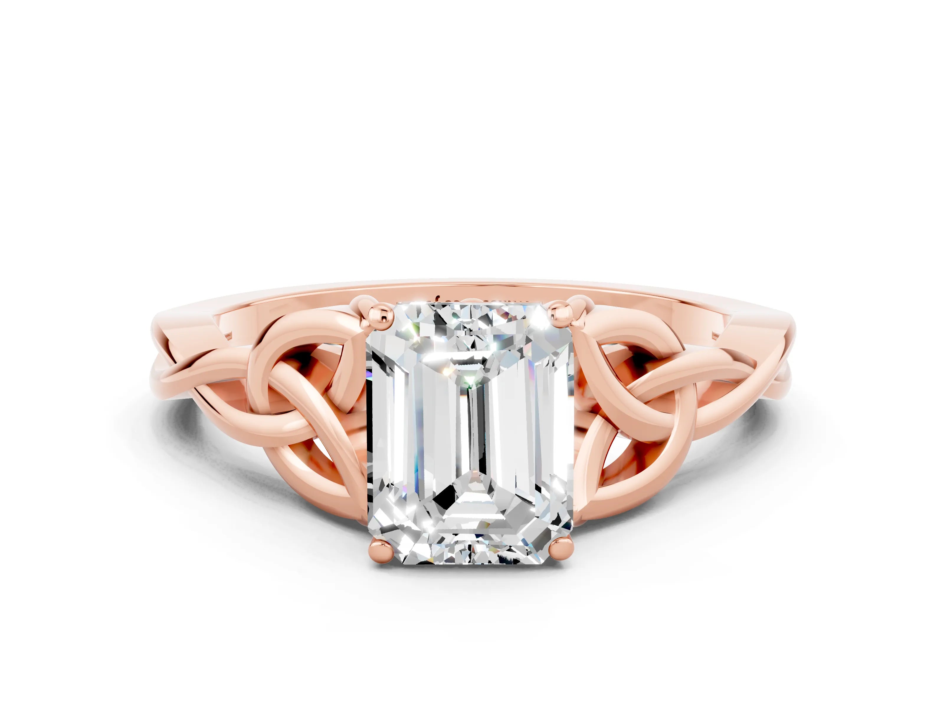 Rose gold Emerald Cut Moissanite Solitaire Celtic Knot Ring with Four-Prong Setting_12