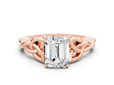 Rose gold Emerald Cut Moissanite Solitaire Celtic Knot Ring with Four-Prong Setting_12