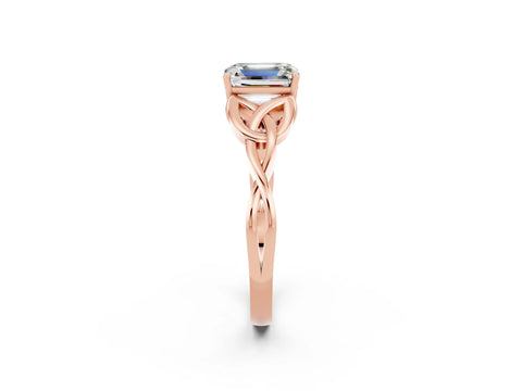 Rose gold Emerald Cut Moissanite Solitaire Celtic Knot Ring with Four-Prong Setting_14