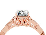 Rose gold Emerald Cut Moissanite Solitaire Celtic Knot Ring with Four-Prong Setting_16