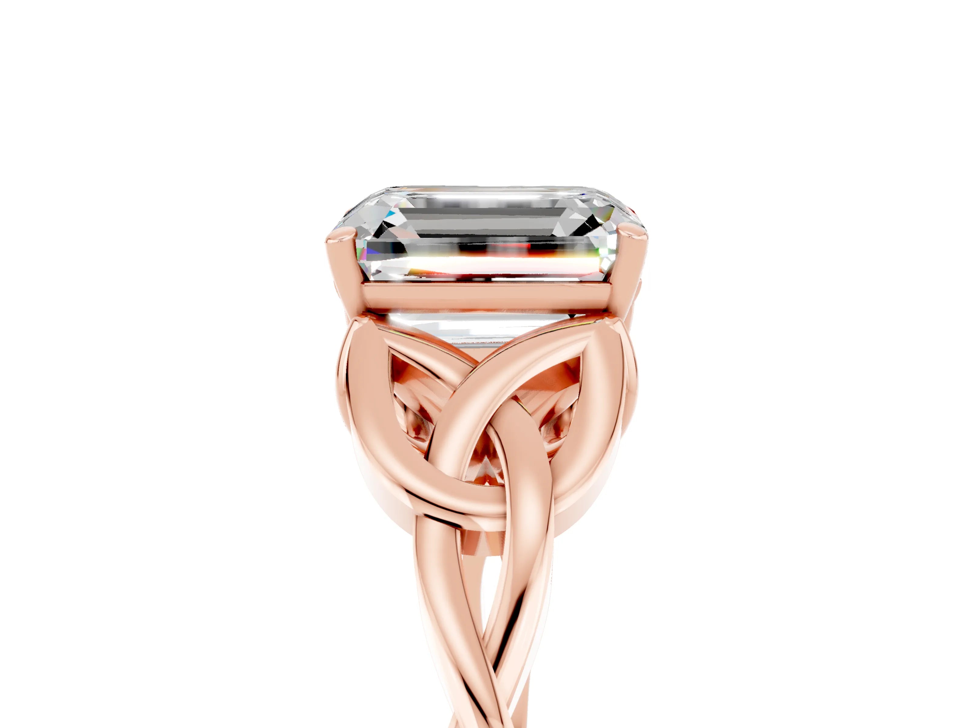 Rose gold Emerald Cut Moissanite Solitaire Celtic Knot Ring with Four-Prong Setting_17