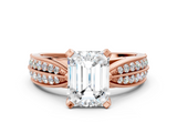 Rose gold Emerald Cut Moissanite   Solitaire Diamond Ring with Milgrain Pavé Band and Four-Prong Setting_39