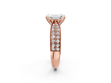 Rose gold Emerald Cut Moissanite   Solitaire Diamond Ring with Milgrain Pavé Band and Four-Prong Setting_41