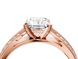 Rose gold Emerald Cut Moissanite   Solitaire Diamond Ring with Milgrain Pavé Band and Four-Prong Setting_43