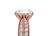 Rose gold Emerald Cut Moissanite   Solitaire Diamond Ring with Milgrain Pavé Band and Four-Prong Setting_44