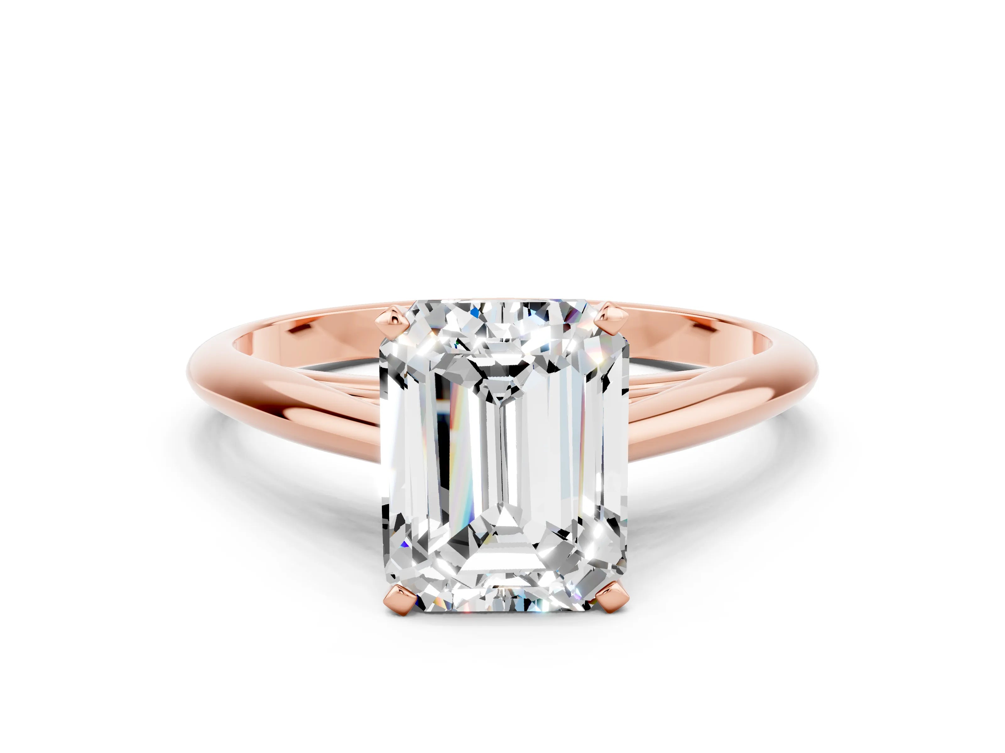 Rose gold Emerald Cut Moissanite Solitaire Engagement Ring with Cathedral Setting and Four-Prong Mount_12