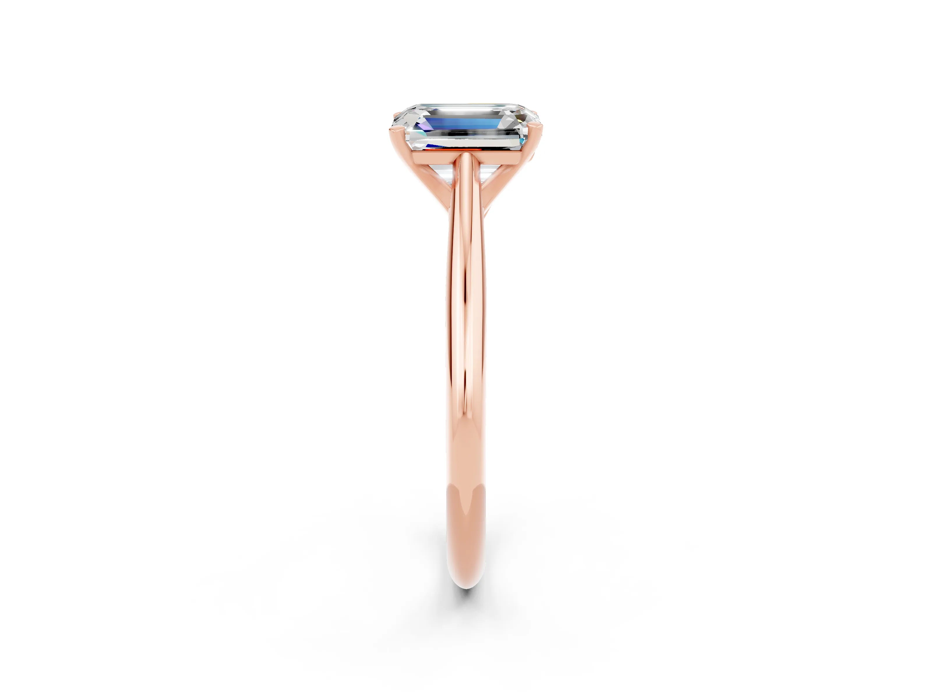 Rose gold Emerald Cut Moissanite Solitaire Engagement Ring with Cathedral Setting and Four-Prong Mount_14