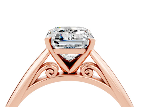 Rose gold Emerald Cut Moissanite Solitaire Engagement Ring with Cathedral Setting and Four-Prong Mount_16