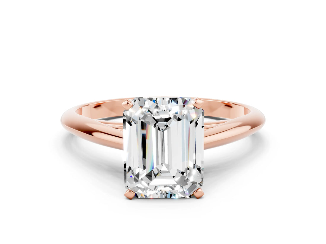 Rose gold Emerald Cut Moissanite Solitaire Engagement Ring with Cathedral Setting and Four-Prong Mount_30