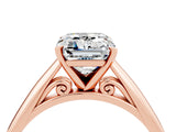 Rose gold Emerald Cut Moissanite Solitaire Engagement Ring with Cathedral Setting and Four-Prong Mount_34