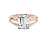 Rose gold Emerald Cut Moissanite Solitaire Engagement Ring with Cathedral Setting and Four-Prong Mount_66