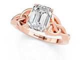 Rose gold Emerald Cut Moissanite Solitaire Engagement Ring with Celtic Knot Band and Four-Prong Setting_1