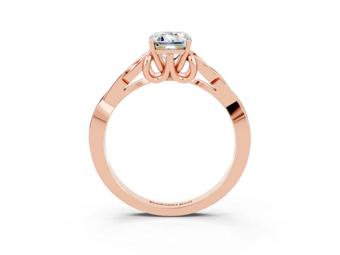 Rose gold Emerald Cut Moissanite Solitaire Engagement Ring with Celtic Knot Band and Four-Prong Setting_3