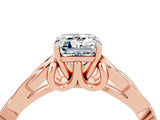 Rose gold Emerald Cut Moissanite Solitaire Engagement Ring with Celtic Knot Band and Four-Prong Setting_4