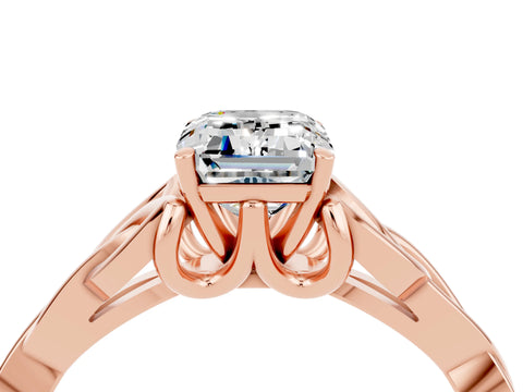 Rose gold Emerald Cut Moissanite Solitaire Engagement Ring with Celtic Knot Band and Four-Prong Setting_4
