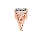 Rose gold Emerald Cut Moissanite Solitaire Engagement Ring with Celtic Knot Band and Four-Prong Setting_5