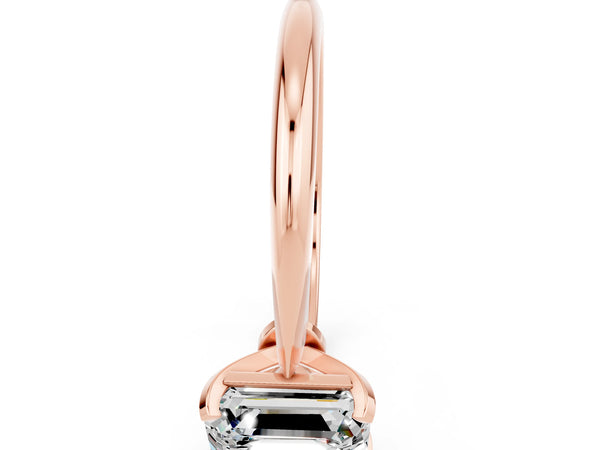 Rose gold Emerald Cut Moissanite Solitaire Engagement Ring with Classic Band and Four-Prong Setting