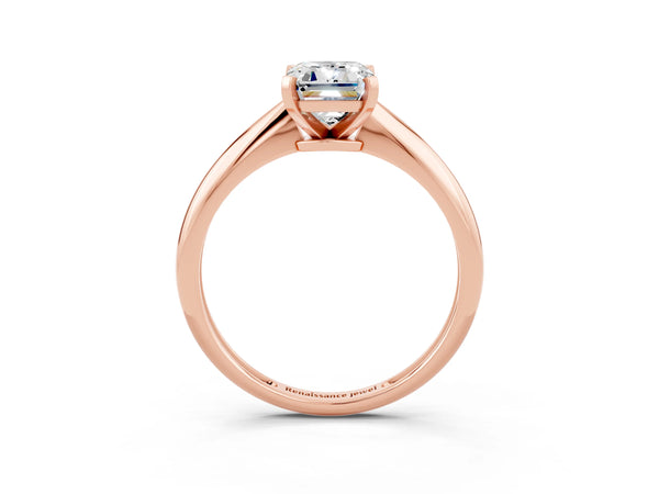 Rose gold Emerald Cut Moissanite Solitaire Engagement Ring with Classic Band and Four-Prong Setting