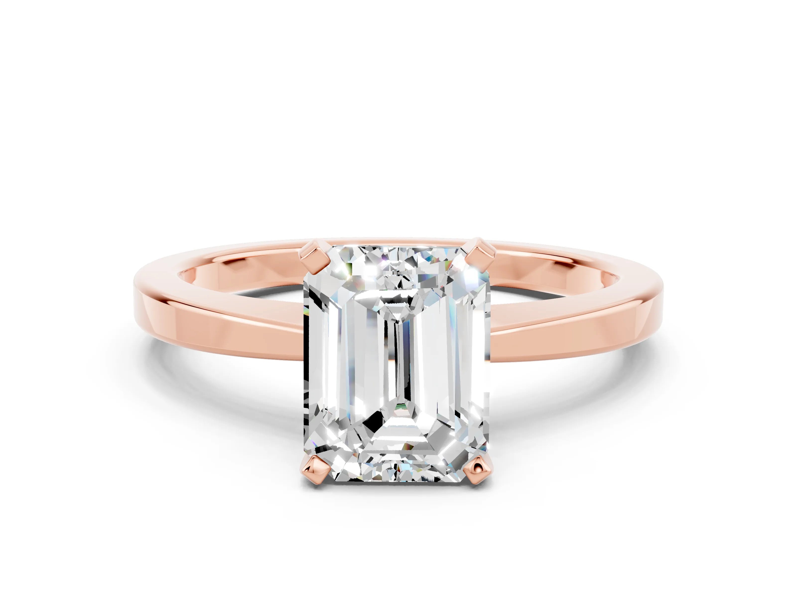 Rose gold Emerald Cut Moissanite Solitaire Engagement Ring with Classic Band and Four-Prong Setting_24