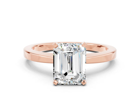 Rose gold Emerald Cut Moissanite Solitaire Engagement Ring with Classic Band and Four-Prong Setting_24