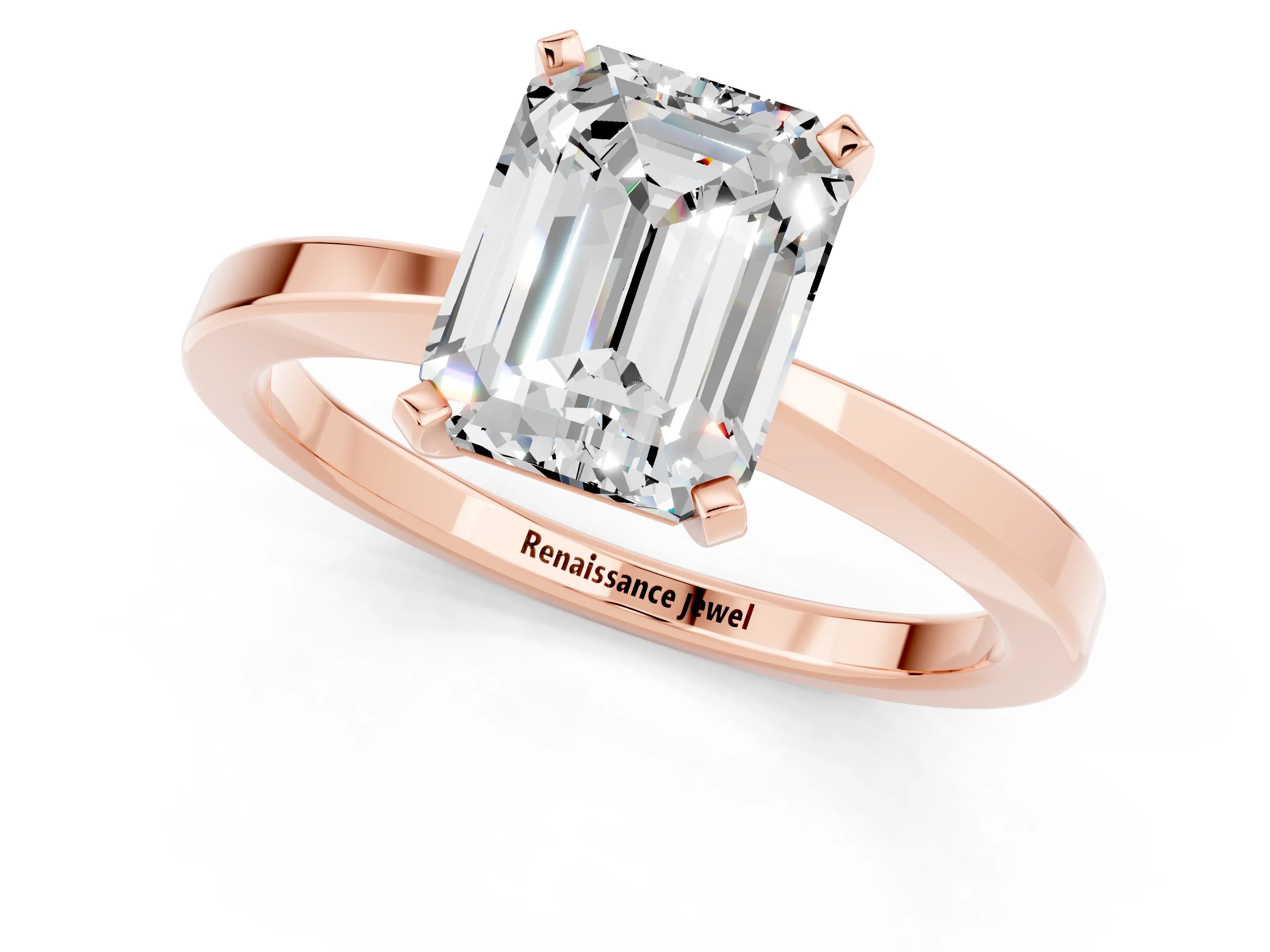 Rose gold Emerald Cut Moissanite Solitaire Engagement Ring with Classic Band and Four-Prong Setting_25