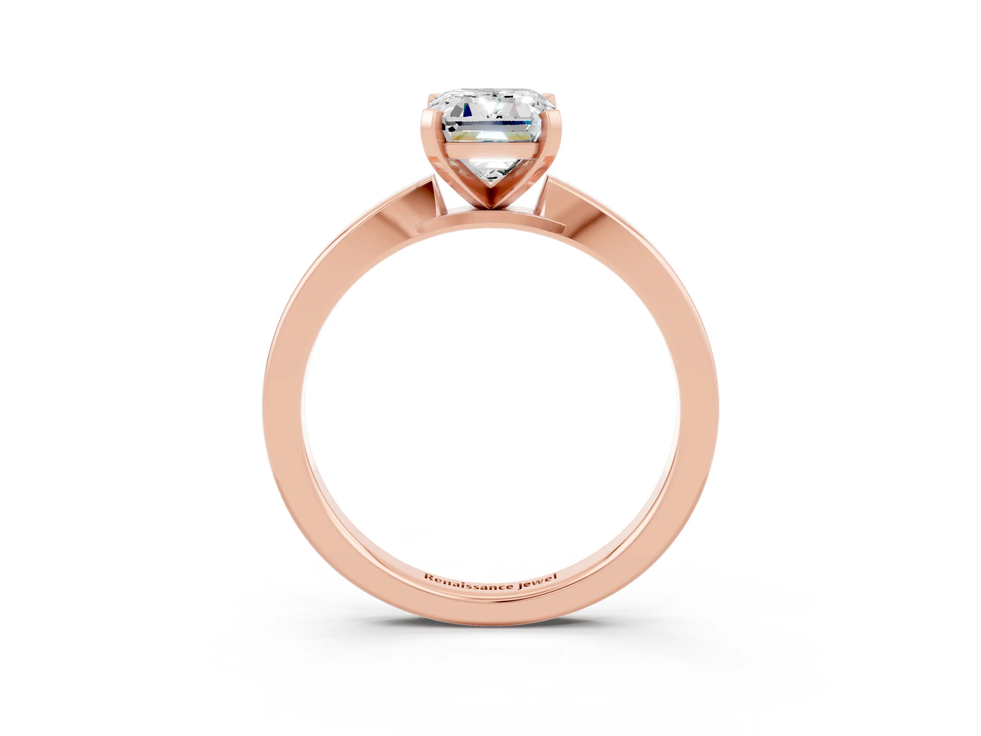 Rose gold Emerald Cut Moissanite Solitaire Engagement Ring with Classic Band and Four-Prong Setting_27