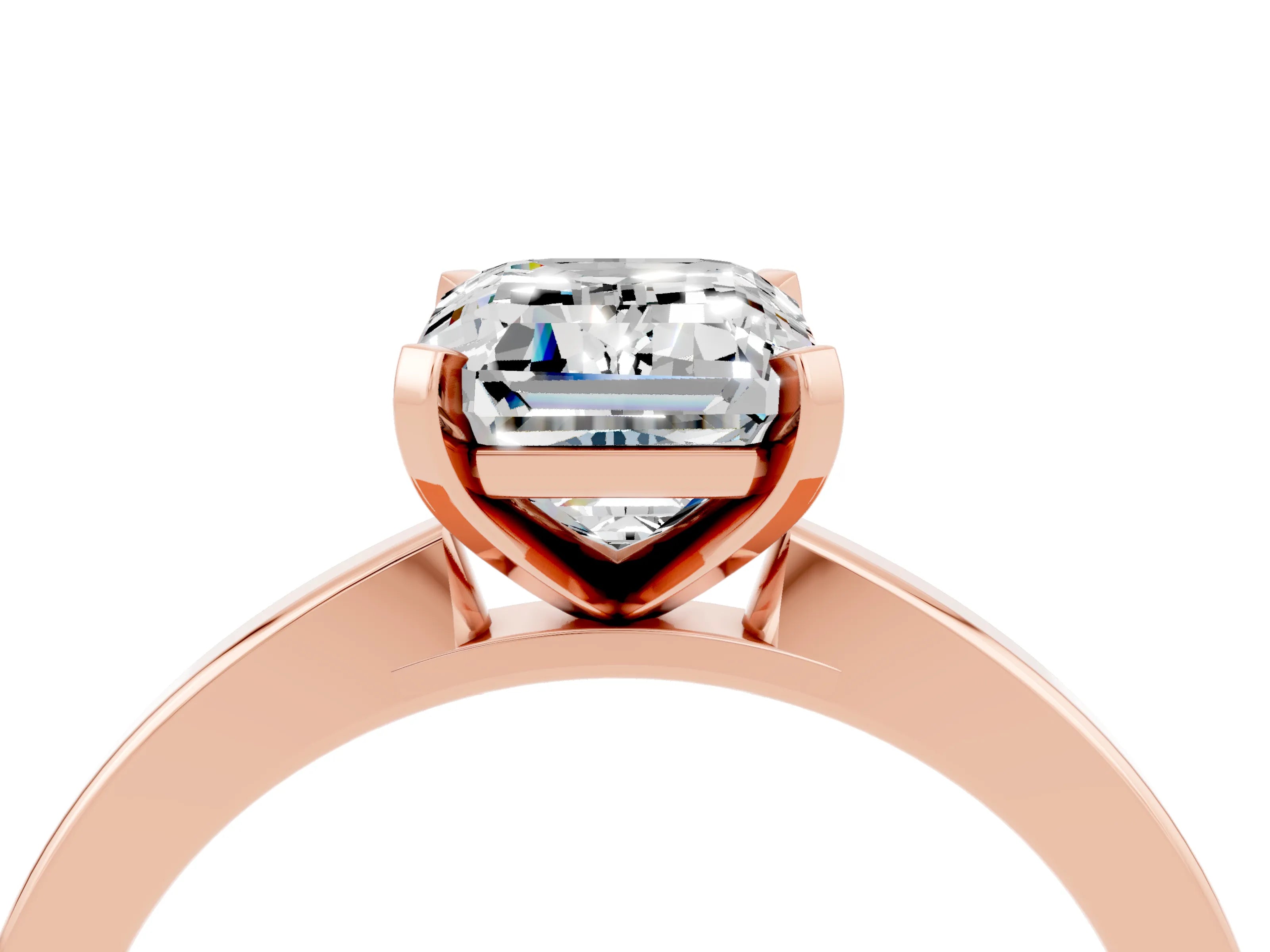 Rose gold Emerald Cut Moissanite Solitaire Engagement Ring with Classic Band and Four-Prong Setting_28
