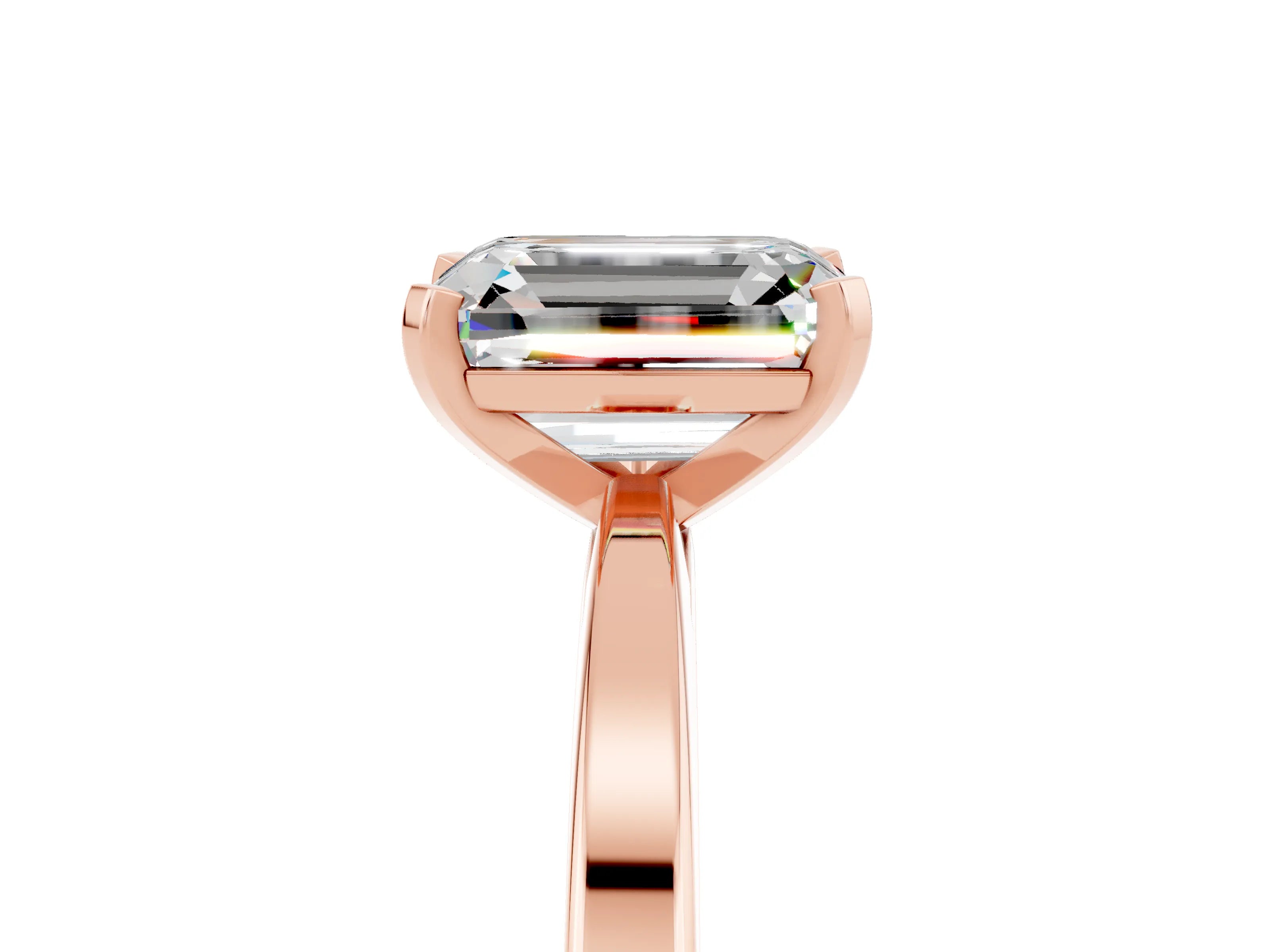 Rose gold Emerald Cut Moissanite Solitaire Engagement Ring with Classic Band and Four-Prong Setting_29