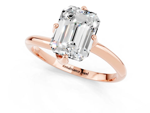 Rose gold Emerald Cut Moissanite Solitaire Engagement Ring with Four-Prong Setting and Classic Band_13