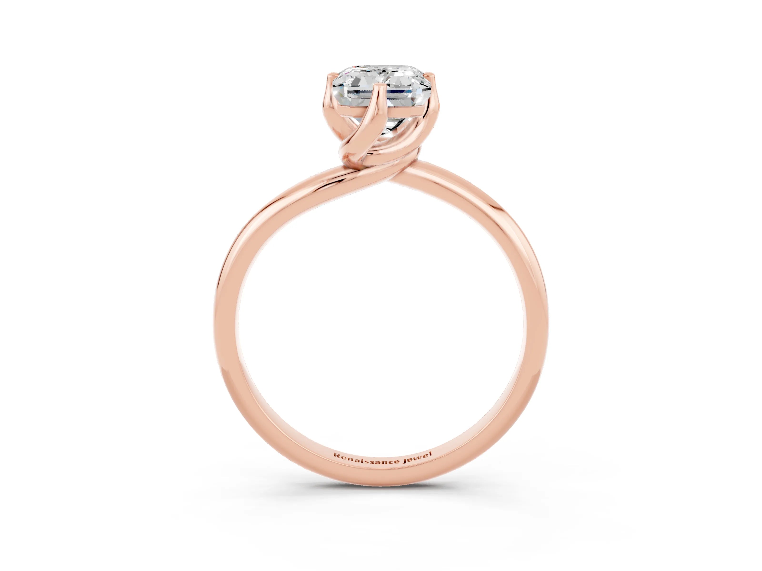 Rose gold Emerald Cut Moissanite Solitaire Engagement Ring with Four-Prong Setting and Classic Band_15