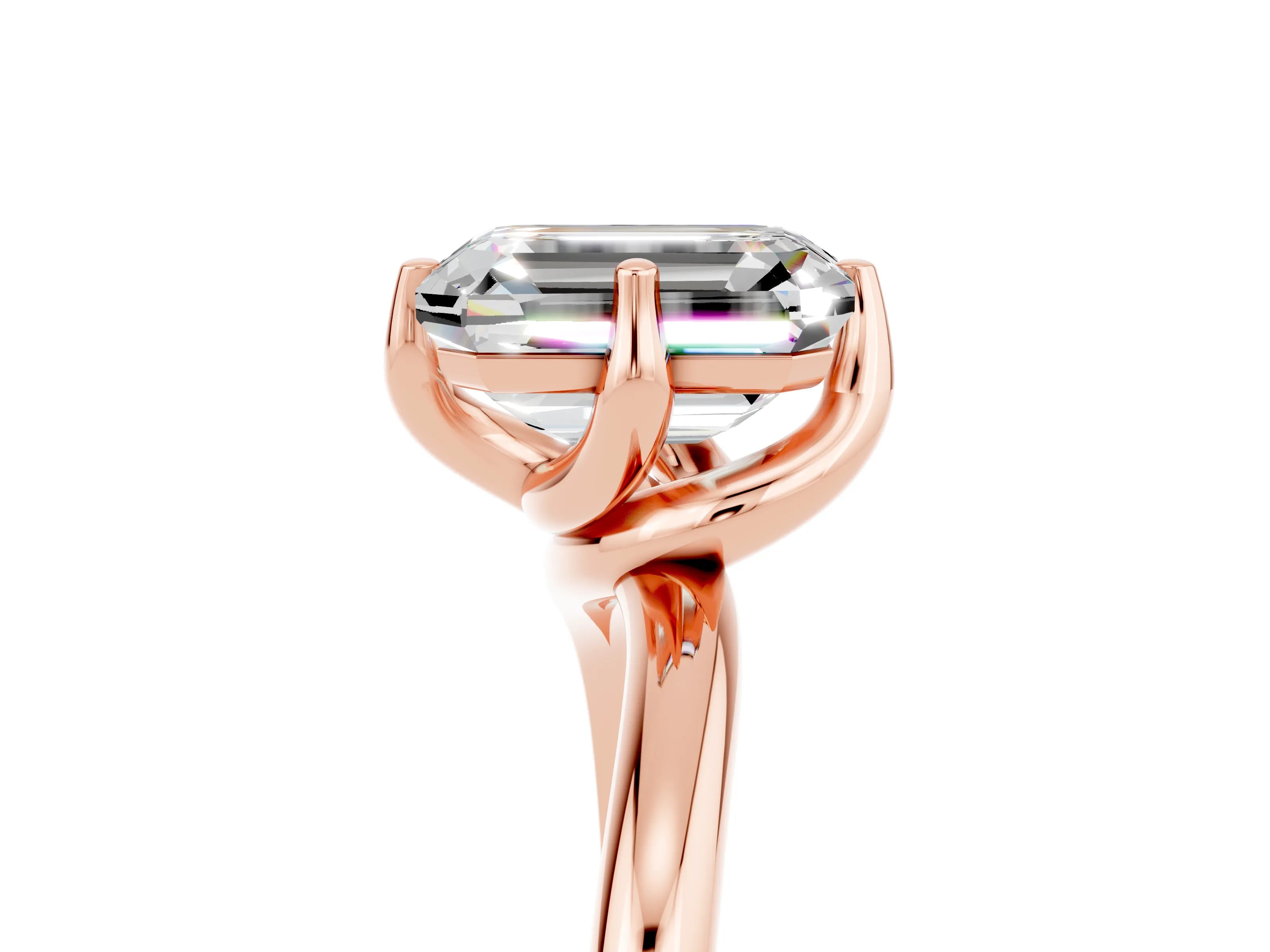 Rose gold Emerald Cut Moissanite Solitaire Engagement Ring with Four-Prong Setting and Classic Band_17