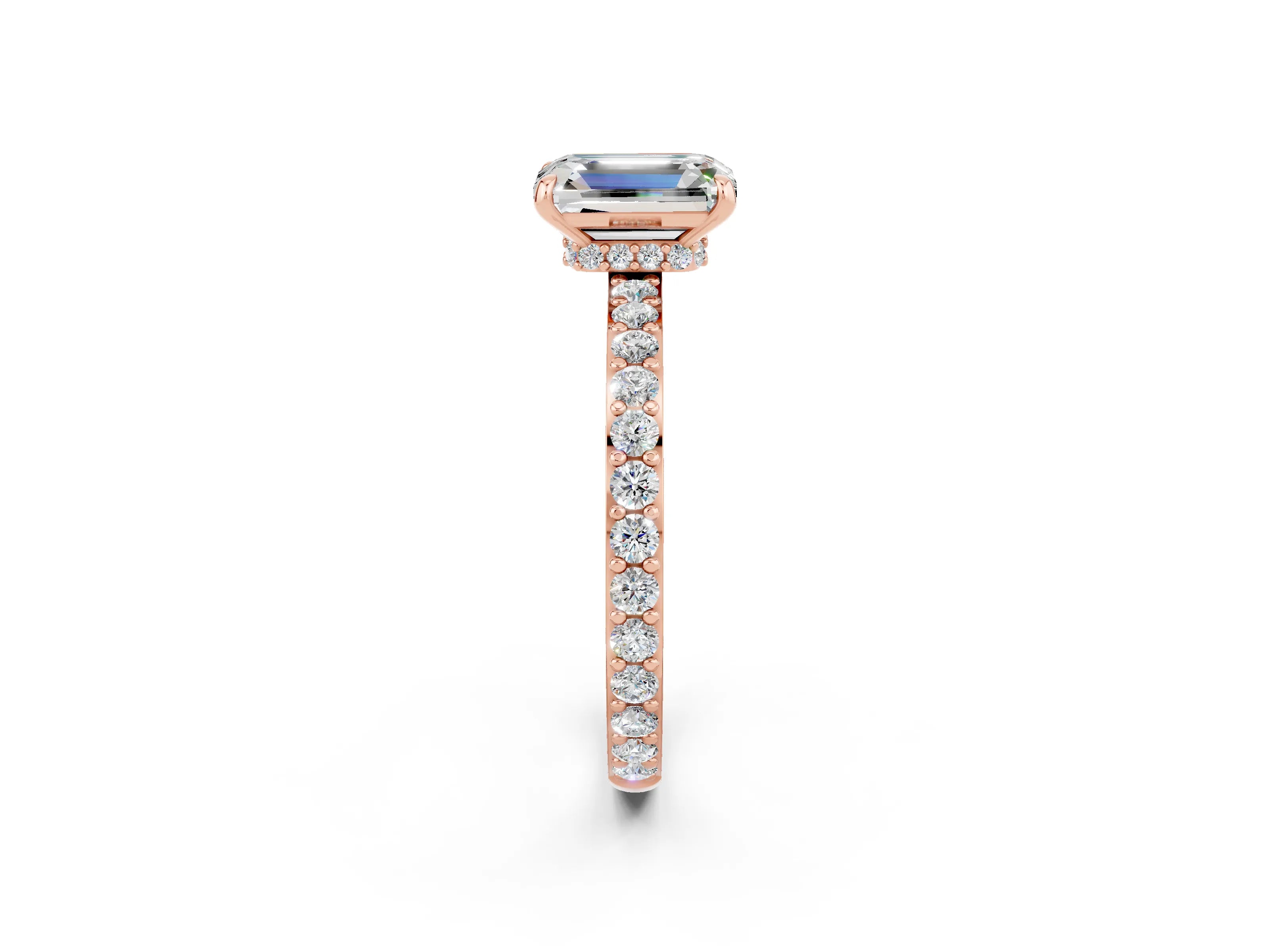 Rose gold Emerald Cut Moissanite Solitaire Engagement Ring with Pavé Band and Four-Prong Setting_2