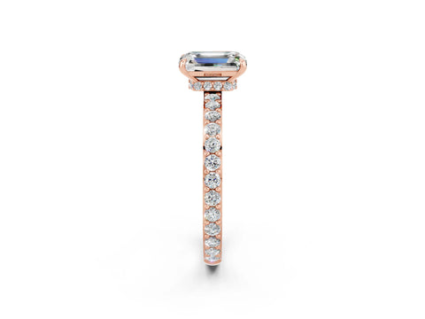 Rose gold Emerald Cut Moissanite Solitaire Engagement Ring with Pavé Band and Four-Prong Setting_2
