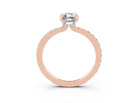 Rose gold Emerald Cut Moissanite Solitaire Engagement Ring with Pavé Band and Four-Prong Setting_3