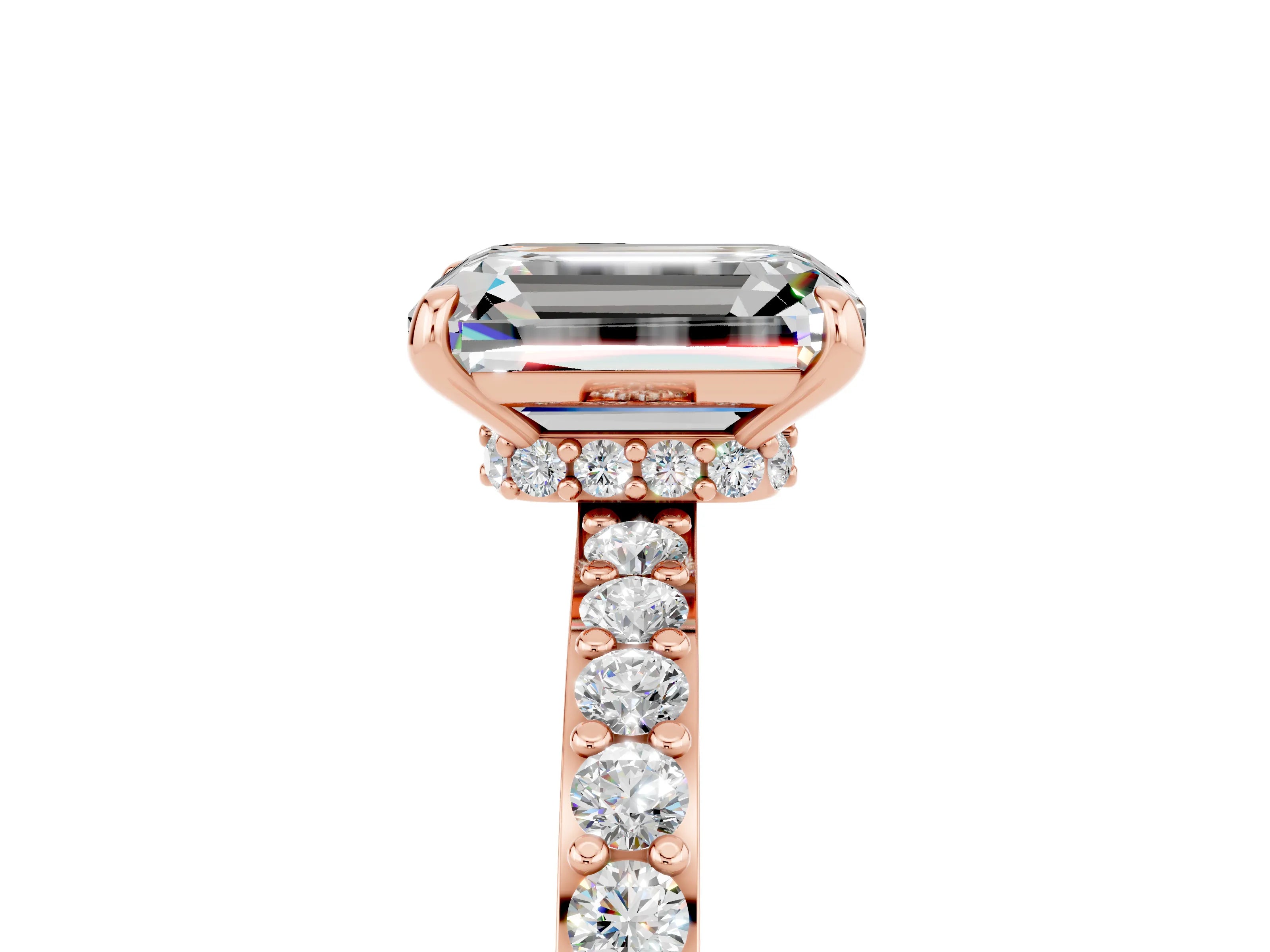 Rose gold Emerald Cut Moissanite Solitaire Engagement Ring with Pavé Band and Four-Prong Setting_5
